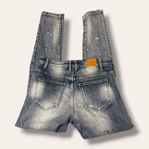Crysp Denim Jeans Women 30 Distressed Skinny Leopard Patch Paint Splatter Blue